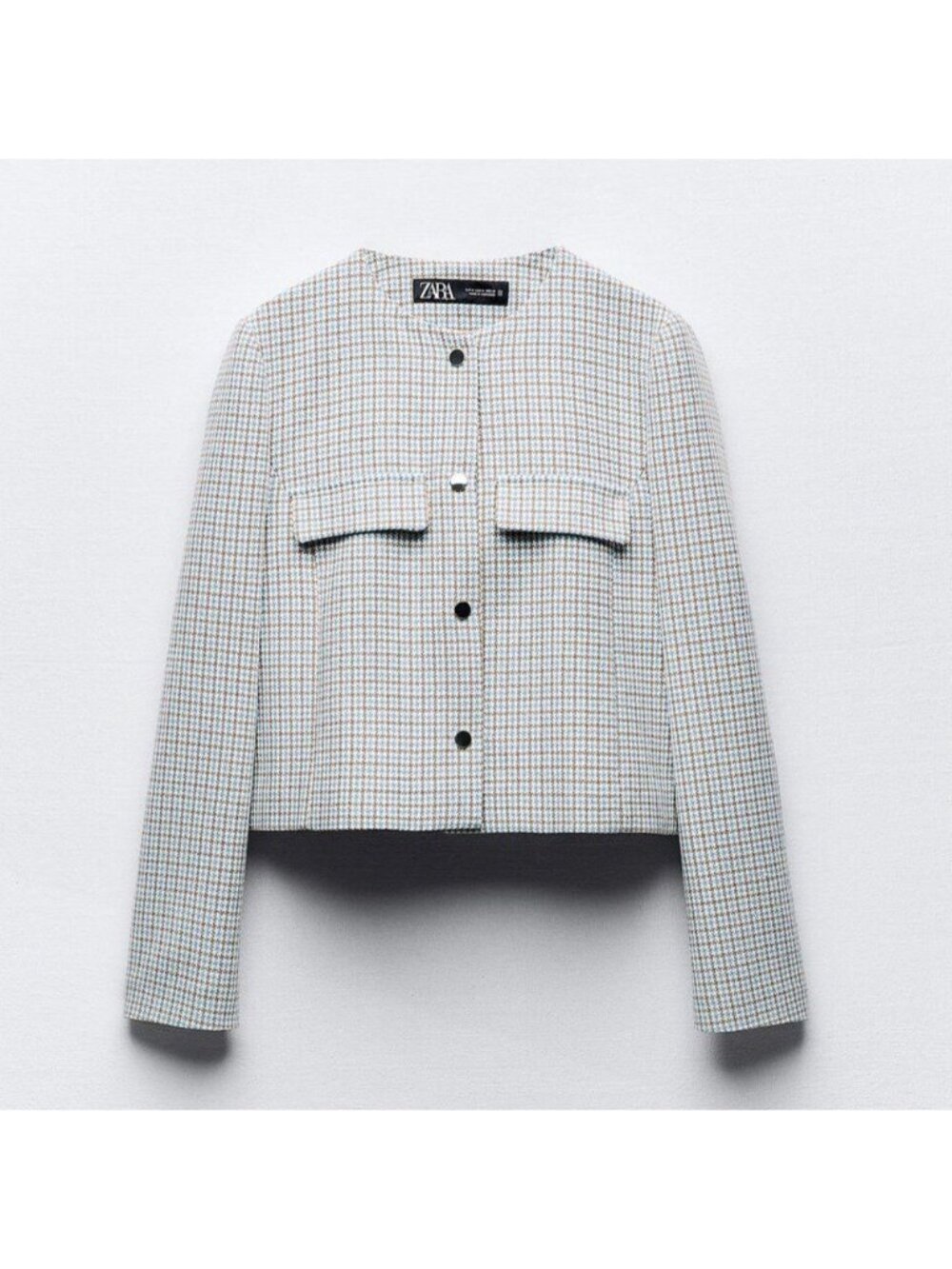 Zara Houndstooth Cropped Blazer Jacket XS Blend Blue & Brown